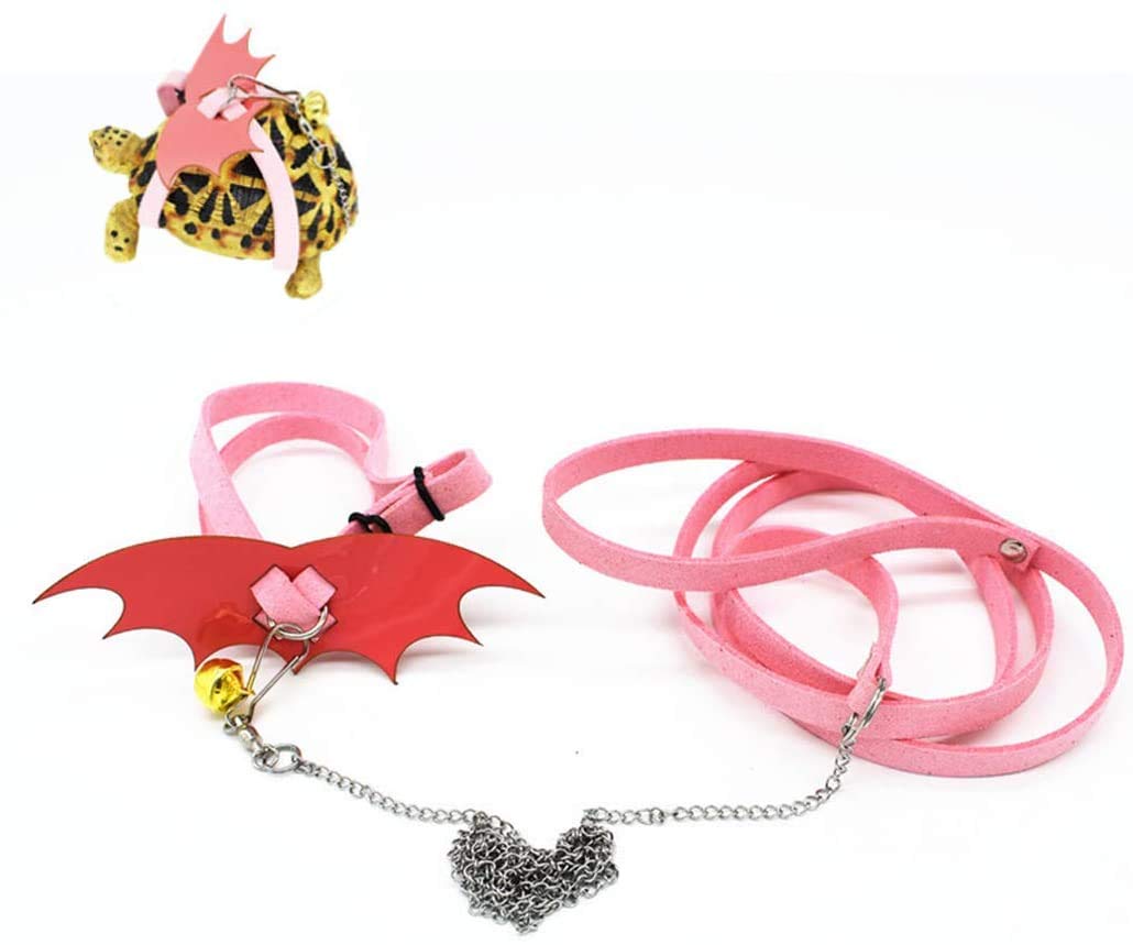 Turtle Harness and Leash with Wings Tortoise Leash Lizard Leash Tortoise Harness Strap Small Animal Adjustable Collar Leash Walking Lead Control Rope Pet Harness Leash (Pink,M(3.1'' - 15'')) — image 1