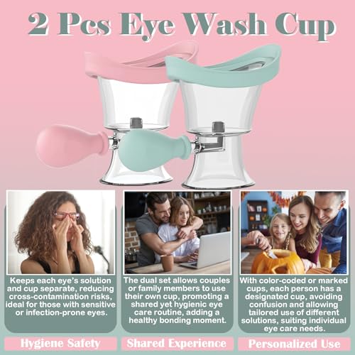 Image of 2Pack Eye Wash Cup, Portable Eye Washer Bath Kit Eye Care Silicone Air Pressure Eye Cleaning Cup Eye Wash Cleaner Kit Soothing Tired Eyes Effective Relief Tired Eyes Cleaning Eye Dust Makeup Irritants
