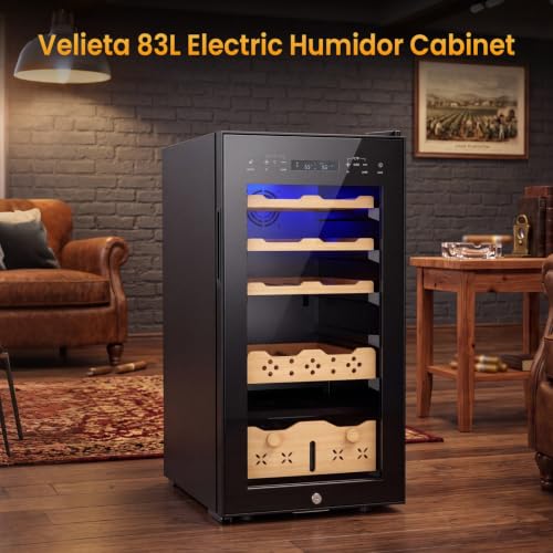 Image of 86L Electric Humidor, Stainless Steel Humidor Cabinet with Powerful Compressor Cooling, Dual Temp & Humidity Control,Touchscreen LED Display with Blue Light & Security Lock, Holds Up to 700 Pieces
