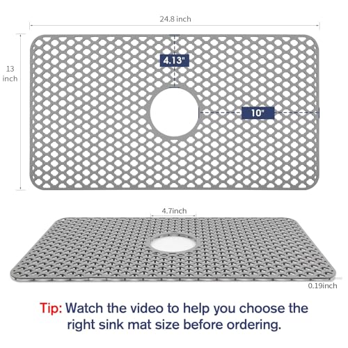 Snuggery Silicone Sink Protector 25"x13" Center Drain Hole, Heat Resistant Non-slip Dishwasher Suitable, Large Mat for Bottom of Farmhouse Kitchen Stainless Steel Sink by snuggery - Image 2