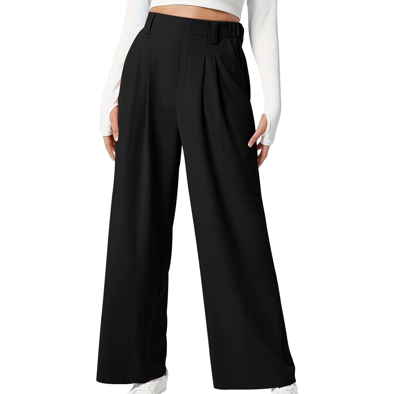 Wide Leg Pants Women Fashion Elastic High Waisted Lounge Palazzo Pants Flowy Dressy Casual Lightweight Comfy Trousers
