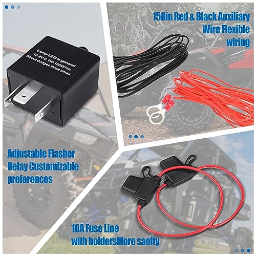 Universal ATV U-T-V SXS Turn Signal kit, with 120DB Horn Turn Signal Light Rocker Switch Flasher Relay Fuse Wire Fits for Pol-aris RZR Kaw-asaki TER-yx Tal-on and More