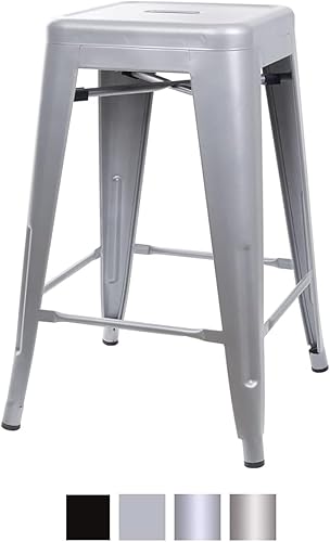 Miniatura 245 de GIA Taburete de mostrador sin respaldo de 24 pulgadas, cantidad de 4, bronce con asiento de madera clara Negro -,Café,Gris,gris, (Gun