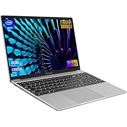 AOCWEI Ordenador Portátil 15,6 Pulgadas 6GB RAM 128GB SSD, Procesador Celeron J4105 (hasta 2,8 GHz), PC Portátil con 2.4/5.0G WiFi?2xUSB 3.0?IPS 1920x1080?BT 4.2?Pegatinas Teclados Español-Gris