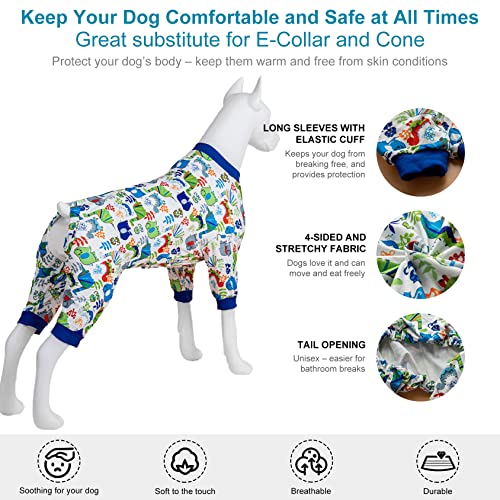 Lovinpet Greyhound Pajamas For Dogs - Large Dog Pjs, Lightweight Stretchy Fabric, White Dinosaur Allover Print, Pet Anxiety Relief Shirt, Easy To Wear Dog Costume, Party Shirt,Blue Grey Xl #TOP3
