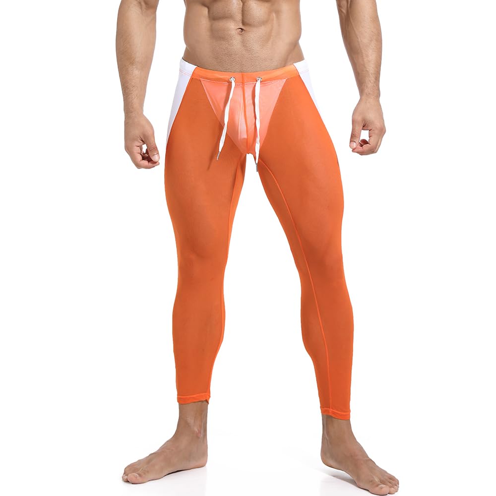 hmrichno1 Men Yoga Leggings Pants Mesh See Through Compression Tight Slim Fit Active Workout Trousers-picture-50