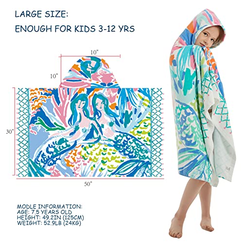 Geegee Ssfun Girls Hooded Beach Bath Towel, Mermaid 100% Cotton Extra Large 50" X 30" Swim Surf Poncho Towel For Kids 3-12 Years #TOP4