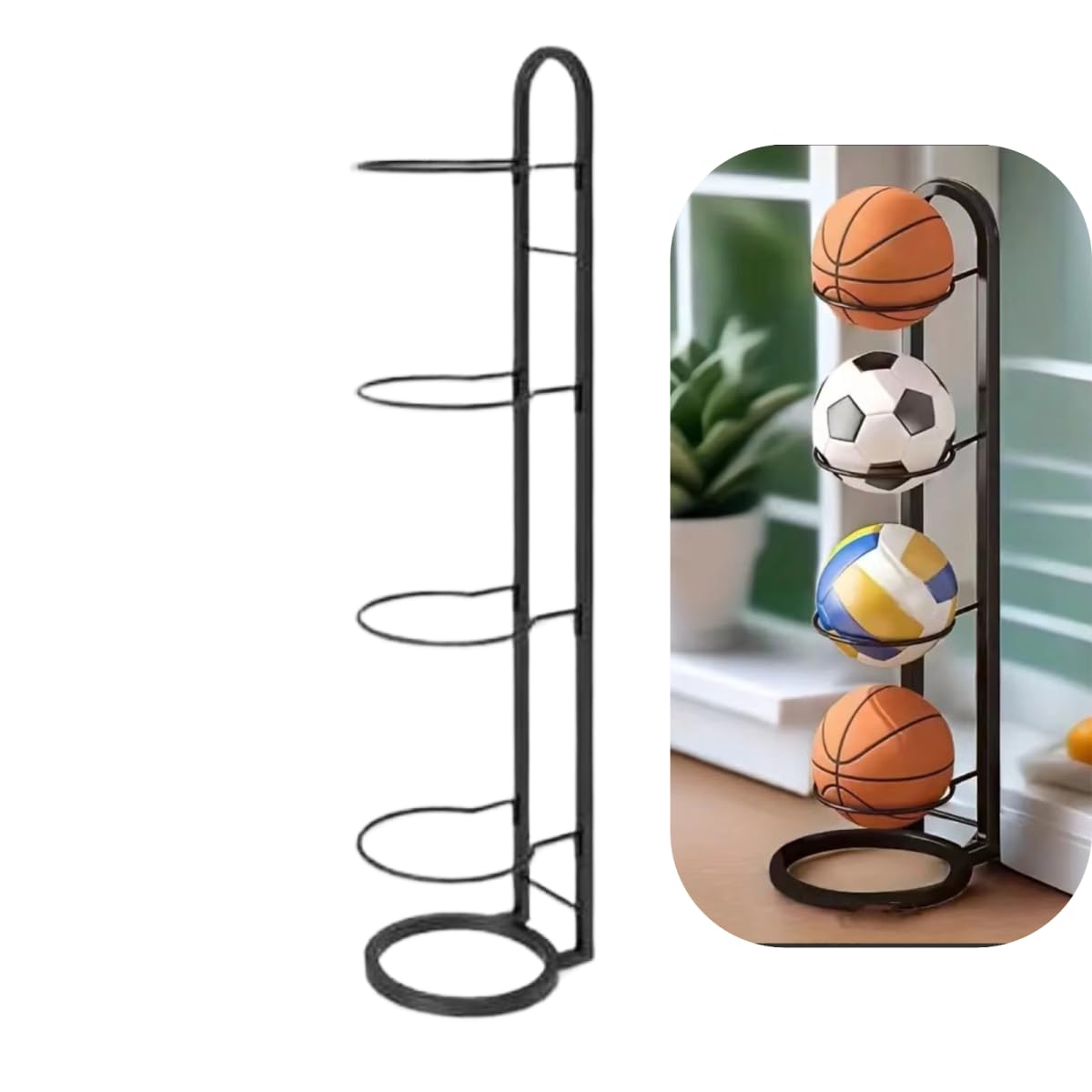 Support Ballon Foot, Rangement Ballon Vertical, Support Ballon Basket en Métal, Support de Basket-Ball, Porte Ballon Basket Amovible, de Balle pour Football Basketball