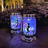 vcdsoy solar fairy lantern mason jar colorful light- 2 pack ourdoor fairies decorations gifts