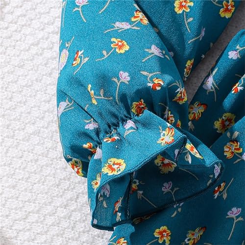 Girls Casual Floral Dress Long Sleeve A-Line Smocked Chiffon Pleated Midi Dresses for Teen Girl (Blue #6, 10-11 Years)4