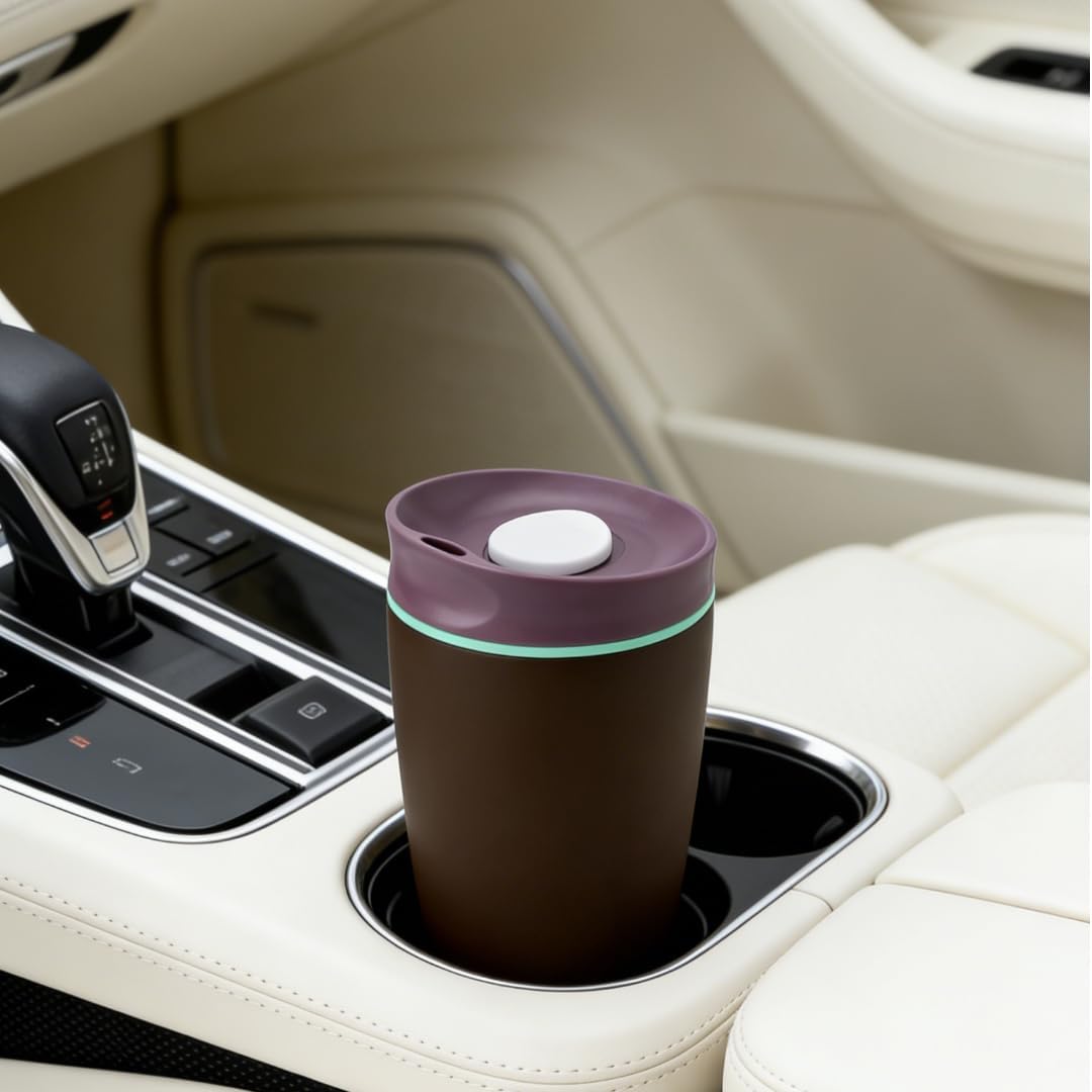 12 oz coffee tumbler Insulated coffee mug with lid Slider Insulated Stainless Steel Coffee Tumbler, Travel Mug for Hot and Iced Beverages insulated travel coffee mug, Black with Brown Lid (black) - Image 2