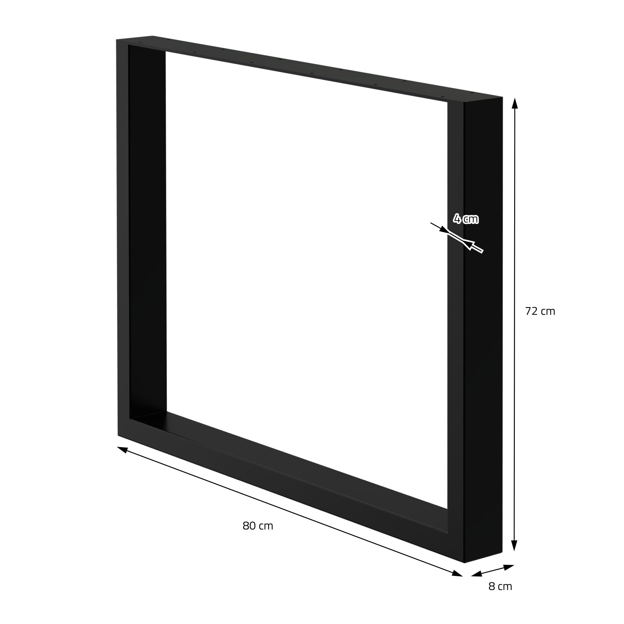 ECD Germany 2er Set Tischbeine aus Vierkantprofilen, 80x72 cm, Schwarz, pulverbeschichtete Stahl, Industriedesign, Metall Tischkufen Tischuntergestell Tischgestell Möbelfüße, für Esstisch Schreibtisch