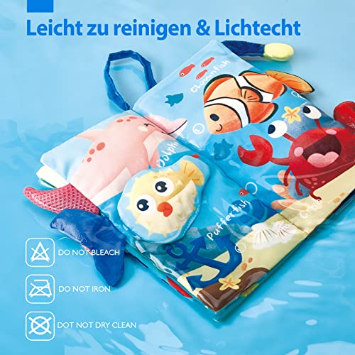 hahaland Babybuch Stoffbuch 2 Stück,Baby Spielzeug ab 0 3 6 Monate,3D Wald & Meerestier Muster Fühlbuch Knisterbuch,Quiet Book für Kinderwagen,Neugeborene Weihnachten Geschenk für Baby Jungen Mädchen