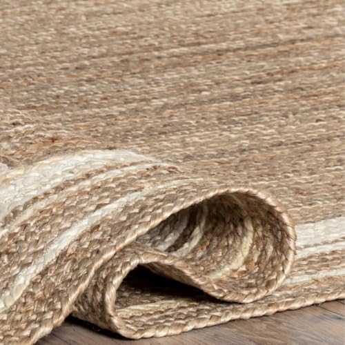 Image of Rounds Jute Carpet - Handwoven Natural Fiber Rug for Living Room, Bedroom, Entryway | Boho Chic Eco-Friendly Area Rug | Rustic Designer Floor Mat:-(Jute White Design, 3x3 feet