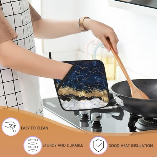 Bamowey BAM-GRD-123 Blue Marble Pot Holders Set Of 2, Kitchen Heat Resistant Modern Abstract Geometric Potholder thumb #3