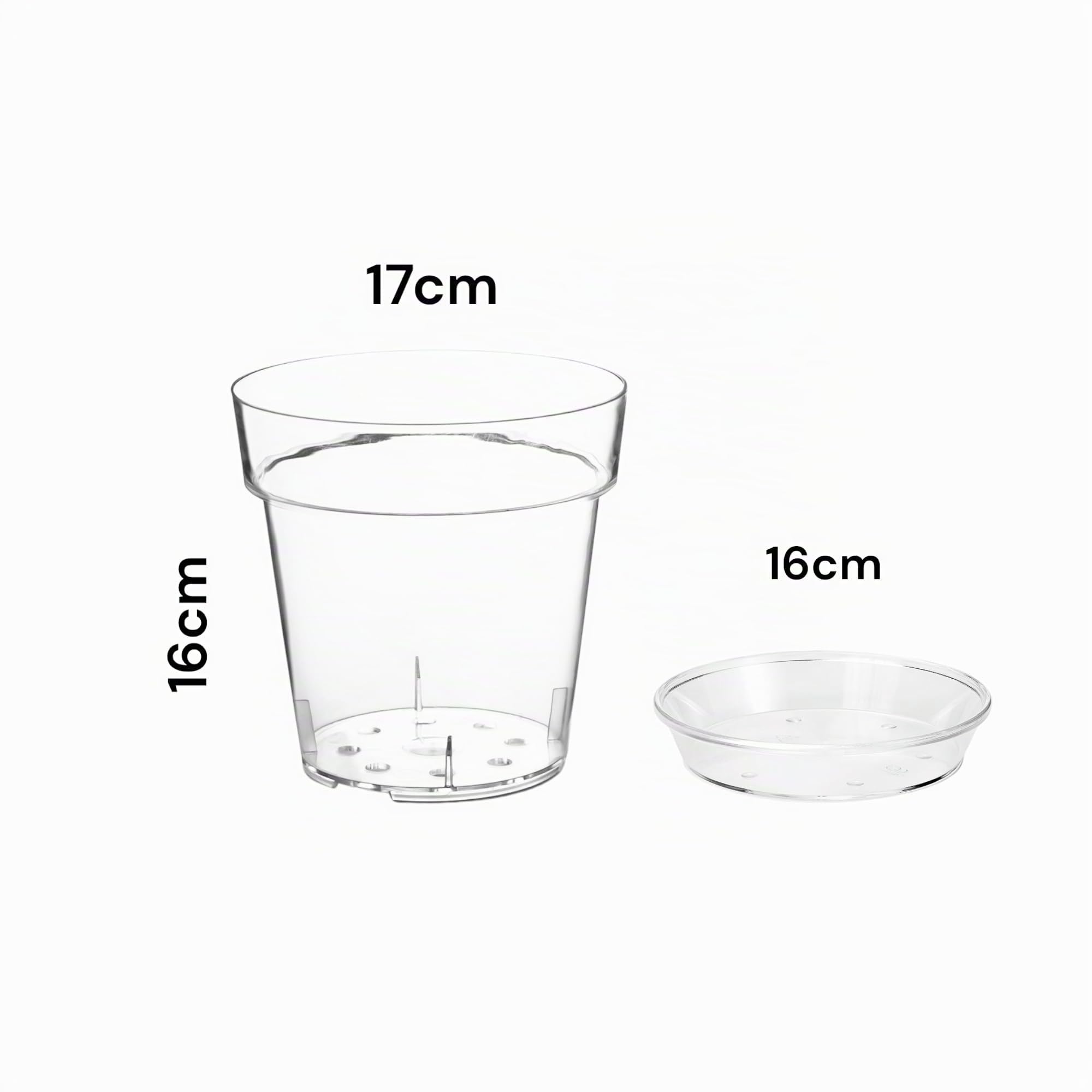 Generico Vaso Trasparente per Orchidee con Fori e Sottovaso, Plastica rigida lucida trasparente, (5, Ø 17cm)
