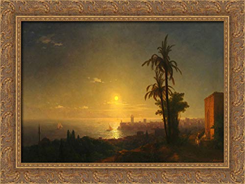 Night at The Rodos Island 24x18 Gold Ornate Wood Framed Canvas Art by Ivan Aivazovsky