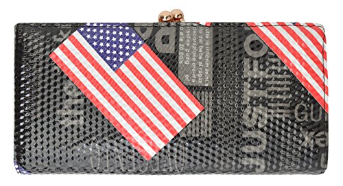 MARSHAL New USA Flag Pattern Kiss Lock Closure Ladies Wallet