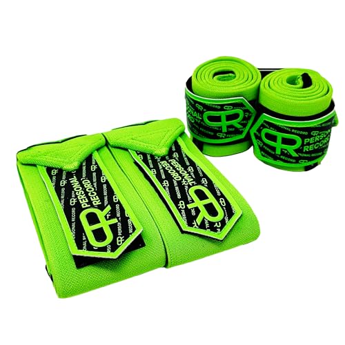 PR Personal Record Weightlifting Wrist Wrap and Elbow Wrap Bundle, Neon image 3