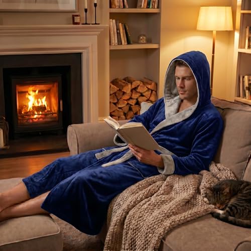 Image of U2SKIIN Mens Hooded Robe, Plush Robes for Men Long Fleece Bathrobe
