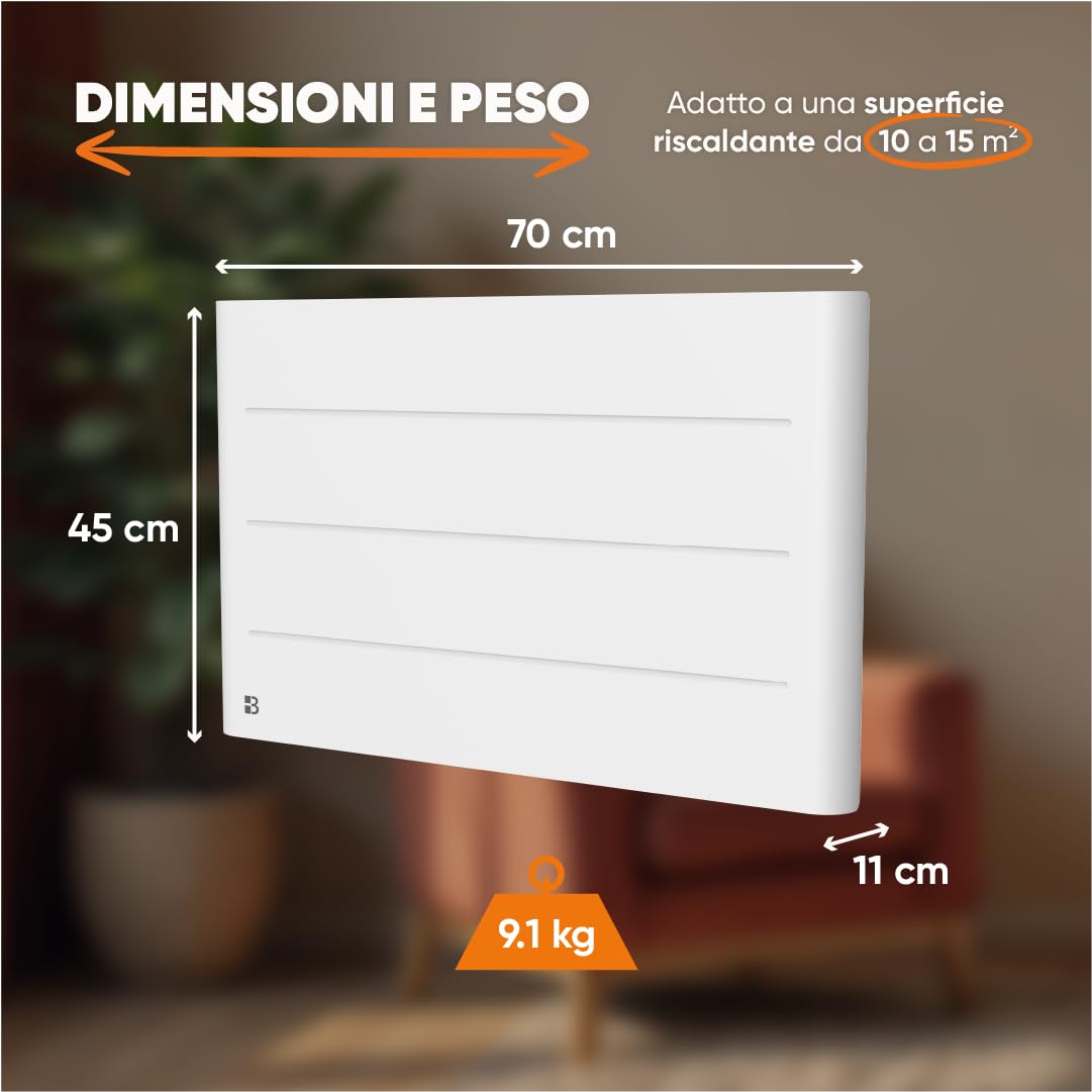 BESTHERM - Radiatore elettrico fisso a inerzia secca ceramica 1500W Bestherm TANIN orizzontale bianco
