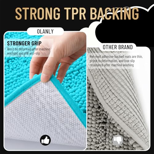 Image of OLANLY Thick Bathroom Rugs 30x20, Extra Soft Absorbent Chenille Striped Bath Rugs, Rubber Backing, Machine Wash Dry, Bath Mats for Bathroom Floor, Tub and Shower, Home Decor Accessories, Aqua Sky