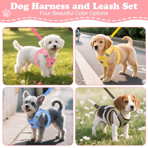 OFFCUP Hundegeschirr Leine Set für Hunde & Katzen Atmungsaktive Step-In Geschirr aus Mesh mit gepolsterter Weste Anti Zug Reflektierend Verstellbar Weich Welpengeschirr Katzengeschirr, Rosa, XS