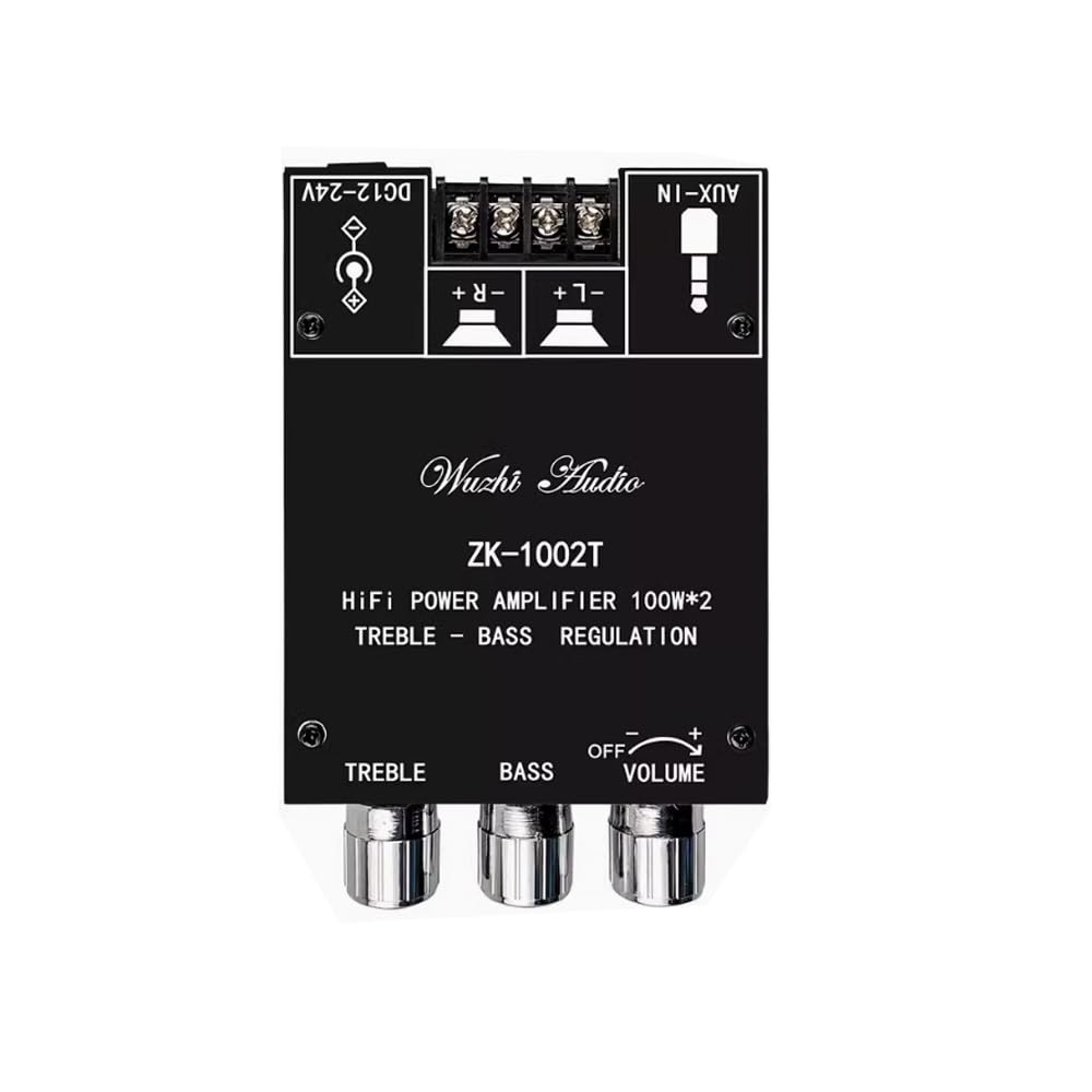 2PCS ZK-1002T 5.0 Amplifier Board 2.0 200W HiFi Subwoofer Audio AMP with Treble and Bass Control BT and AUX Inputs DC 9-24V 2.0 Channel Stereo AMP Module for DIY Speakers
