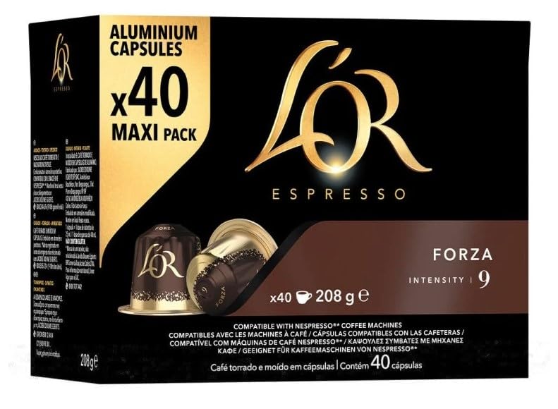 L’OR Forza Capsules, 40 Count Espresso Single-Serve Aluminum Coffee Capsules Compatible with Nespresso Original Machines