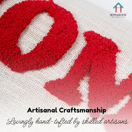 Image of HOMADORN 100% Cotton Text Pattern Handtufted /Embroided Decorative Cushion Cover (12X20 Inches) (1, Home RED)