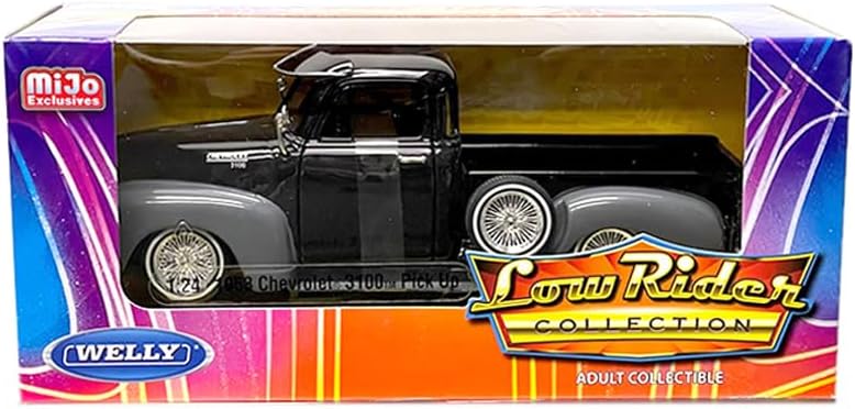 1953 Chevy 3100 Pickup Truck Black and Gray Low Rider Collection 1/24 Diecast Model Car by Welly 22087LRW-BK