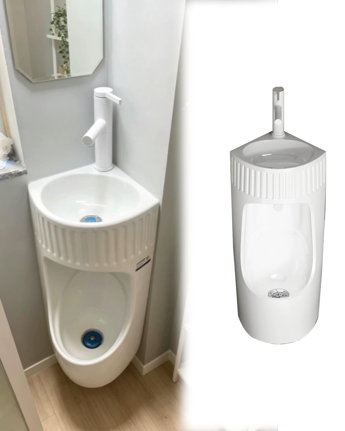 Urinoir Homme Urinoirs D'angle pour Hommes, Urinoir Mural avec Robinet Rétractable, Déflecteur Anti-éclaboussures Mural pour WC, WC de Camping-car