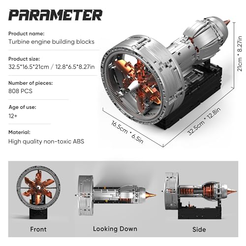 ROKAFU Turbojet Engine Building Blocks Sets, Motorized Jet Engine Model Kit with Motor, Mini Aircraft Engine Kits That Runs with Spinning Fan & Moving Turbine, for Adults & Kids 12+ - Thumbnail 5