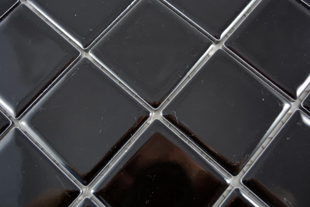 Lot de 10 feuilles de mosaïque carrée en céramique Noir brillant 48 x 48 x 6 mm Dimensions de la feuille : 300 x 300 mm