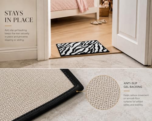 Image of Matz&More Animal Zebra Print Kids Floor Mat | 40x60 CM | Black White | Nylon Tufted Gel Baking Anti-Slip | Home School Doormat | Children Play Room Entrance & Child Bedroom