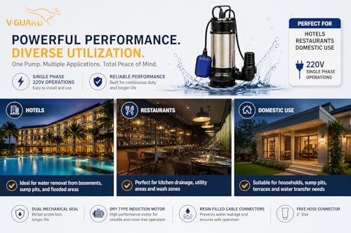 Image of V Guard Automatic, 1.5 Hp Single Phase, Electric Submersible Utility Drainage Water Pump(Multicolour), Corded Electric