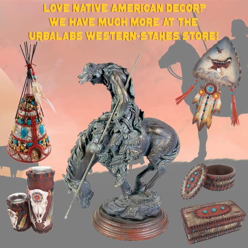 Urbalabs Indian Apache Warrior 12.5 Inch Native American Decor Statue Sculpture Western Rustic Country Hand Painted Eagle Warrior Chieftain Shield And Spear Decor (12.5 Indian/Wolf) #TOP5
