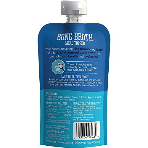 Image of Solid Gold Chicken Bone Broth for Dogs - Grain Free Dog Food Topper Rich in Collagen and Superfoods - Nutrient Dense Dog Gravy Topper for Dry Food - Promotes Gut Health and Hydration - Single