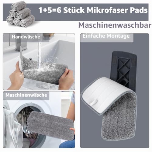 Mopps für die Bodenreinigung,Bodenwischer mit Sprühfunktion mit 6 Waschbaren Mikrofaserbezug...