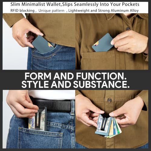 Image of Minimalist Carbon Fiber Wallet for Men, Money Clip Cash Strap Wallet, RFID Blocking Metal Wallet Aluminum Card Holder,Front Pocket Wallet(Matte Grey)