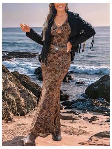 WDIRARA Women's Paisley Print Cut Out Fishtail Maxi Dress Long Sleeve V Neck Western Bodycon Dresses4