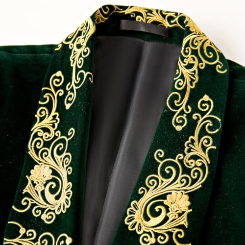 DAMANGUAN Men's Velvet Blazer, Gold Embroidered Suit Jacket, Black Tuxedo for Wedding Party Prom (US, Alpha, Small, Regular, Regular, Greenish Yellow) - image 5