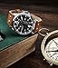 Stuhrling Original Mens Leather Watch -Aviation Watch, Quick-Set Day-Date Leather Band with Steel Rivets,
