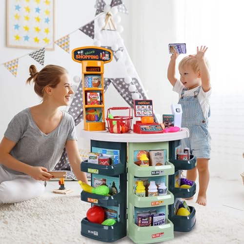 Image of Crackles Big Size 78 Cm Tall, 44 Pcs, Supermarket Playset - Realistic Grocery Store Toy with Cash Register, Shopping Carts, and Variety of Play Foods - Ideal for Imaginative Play Perfect for Kids