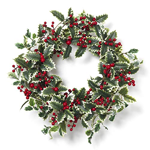 Holiday Holly and Berry Wreath for Front Door - Hanging Christmas Decoration