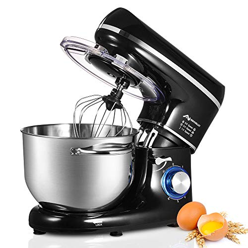 Nidouillet Stand Mixer, Electric Kitchen Mixers 6-Speed,Food Mixer with Dough Hook, Wire Whip & Beater, Stainless Steel Bowl AB094