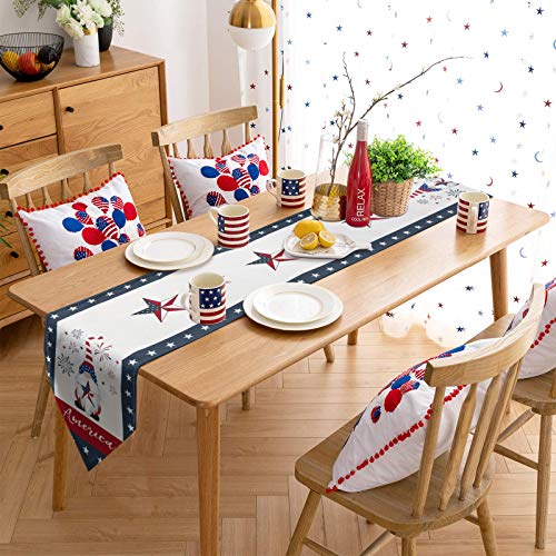 Independence Day 4Th Of July Table Runners Gnome Hold American Flag Tablecovers For Kitchen Garden Patriotic Usa Flag Day Fireworks Wedding Parties Dinner Indoor Outdoor Home Decoration 13X72 Inches #TOP3