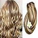 Clip in Hair Extensions Human Hair Dirty Blonde Highlights 12/613 18 inch Balayage Ombre Clip on for Fine Hair Full Head Silky Straight Soft Remy Hair
