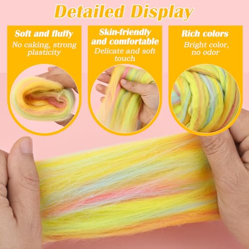 Image of Wool Roving 7.02oz Colored Natural Needle Felting Wool Bulk for Spinning, Arm Knitting Blanket, Wet Felting, Handcrafts, Yarn Roving for DIY Craft Materials(Mint Cream Ombre)