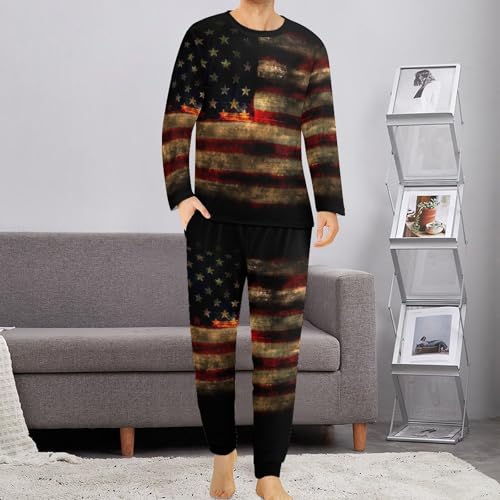 Zakqeik Mens Novelty Pajama Sets Guyana Flag Long Sleeve Sleepwear And Long Pants 2-Piece Lounge Set4